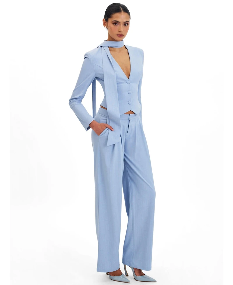 Miss Circle Women's Reva Sky Blue Pinstripe Single Pleat Pants