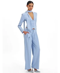 Miss Circle Women's Reva Sky Blue Pinstripe Single Pleat Pants