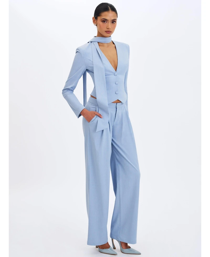 Miss Circle Women's Renley Sky Blue Pinstripe Peplum Blazer