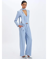 Miss Circle Women's Renley Sky Blue Pinstripe Peplum Blazer