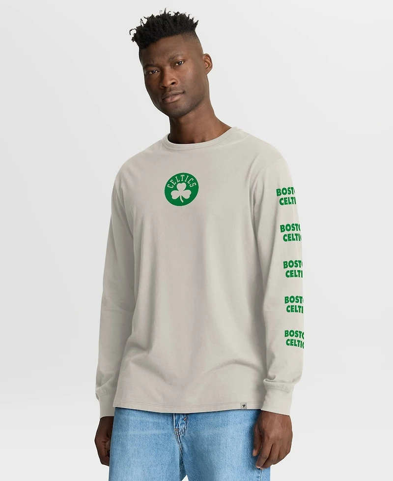 Fanatics Men's Cream Boston Celtics Crossover Collection Ball Screen Action Premium Long Sleeves T-Shirt