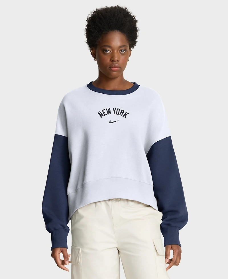 Nike Women's White/Navy New York Yankees Oversized High Hip Fleece Sweatshirt