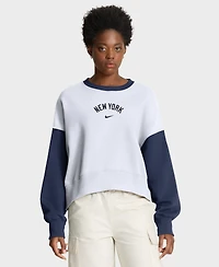 Nike Women's White/Navy New York Yankees Oversized High Hip Fleece Sweatshirt