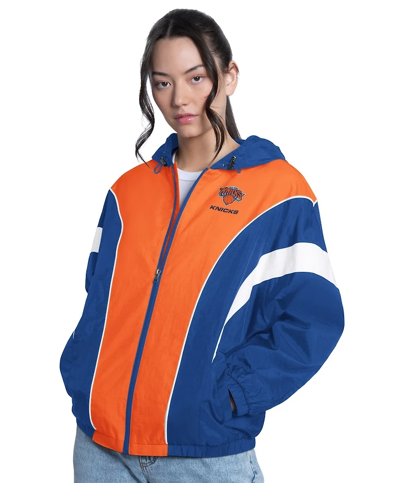 G-iii 4Her by Carl Banks Women's Royal/Orange New York Knicks Quarterback Lightweight Oversized Full-Zip Jacket