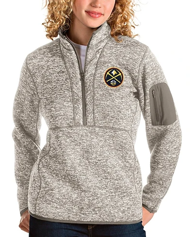 Antigua Women's Natural Denver Nuggets Fortune Quarter-Zip Pullover Jacket