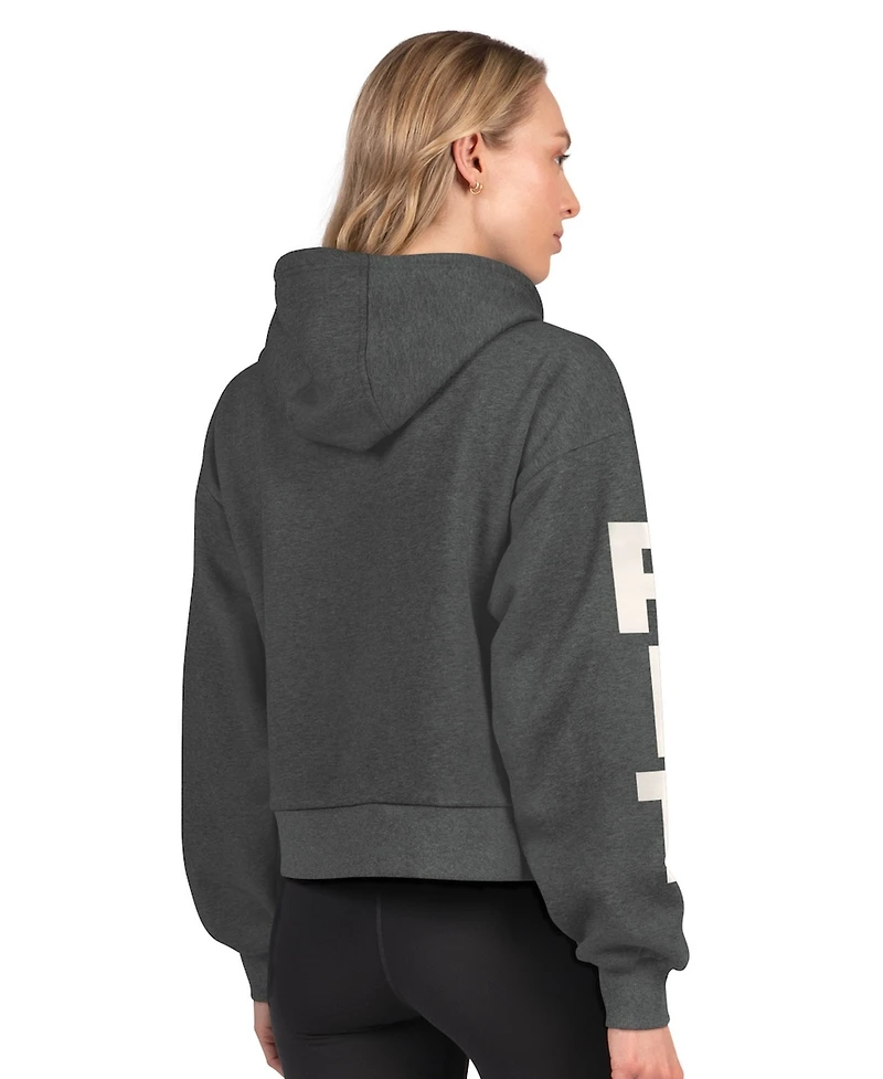 Starter Women's Heather Charcoal Pittsburgh Penguins Star Player Cropped Fleece Hoodie