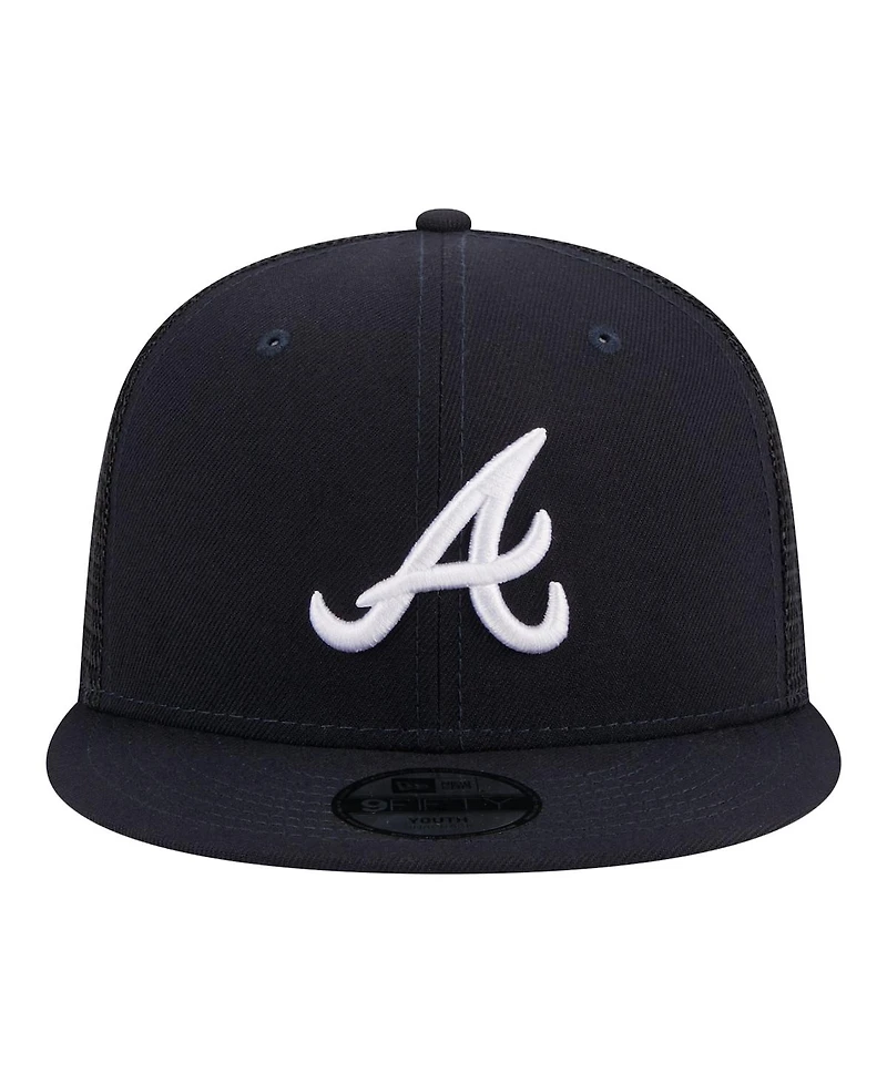 New Era Big Boys and Girls Navy Atlanta Braves 9FIFTY Trucker Snapback Hat