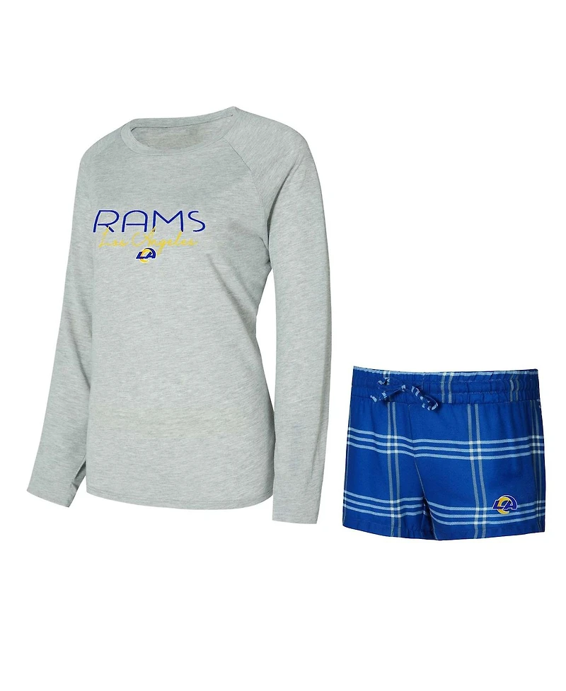 Concepts Sport Women's Royal/Gray Los Angeles Rams Petition Raglan Long Sleeve Top and Shorts Set