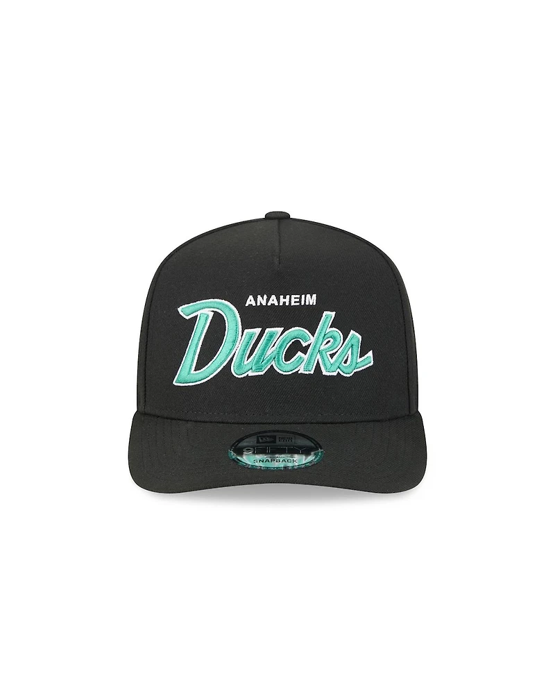 New Era Men's Black Anaheim Ducks Script A-Frame 9FIFTY Snapback Hat
