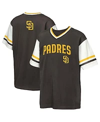 Outerstuff Big Boys and Girls Brown San Diego Padres League Base Runner Ringer T-Shirt