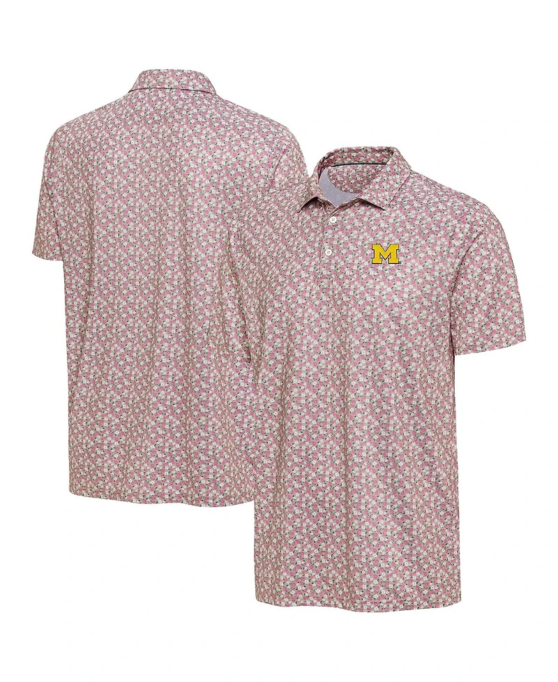 Antigua Men's Pink Michigan Wolverines Desert Dry Dogwood Polo Shirt