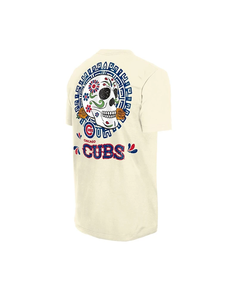 New Era Men's Natural Chicago Cubs Dia de los Muertos Sugar Skull T-Shirt