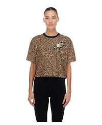 New Era Women's Brown Philadelphia Eagles Mom Me Leopard Boxy Cropped T-Shirt