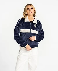 The Wild Collective Women's Navy Chicago Cubs Velvet Corduroy Full-Zip Jacket