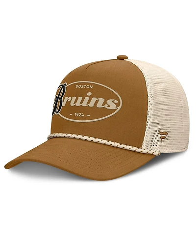 Fanatics Men's Brown/Cream Boston Bruins Heritage Fetch A-Frame Trucker Adjustable Hat