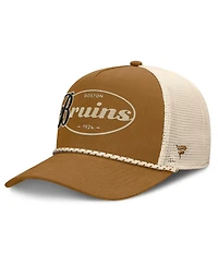 Fanatics Men's Brown/Cream Boston Bruins Heritage Fetch A-Frame Trucker Adjustable Hat