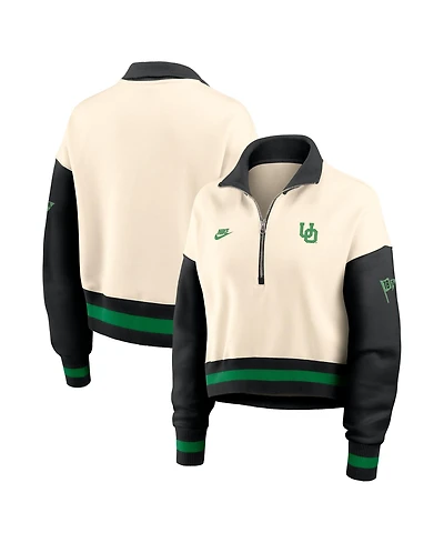 Nike Women's Natural/Black Oregon Ducks Oversized Legacy Color Block Cropped Quarter-Zip Pullover Sweatshirt