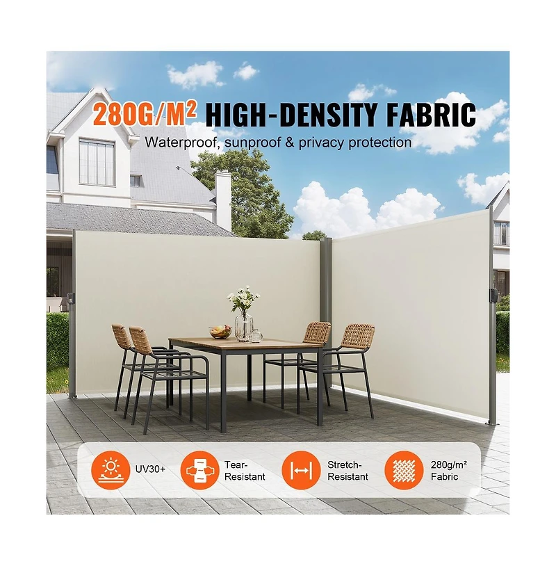 Sugift 71x236 inch Retractable Side Awning Aluminum Privacy Screen Room Divider for Patio Balcony