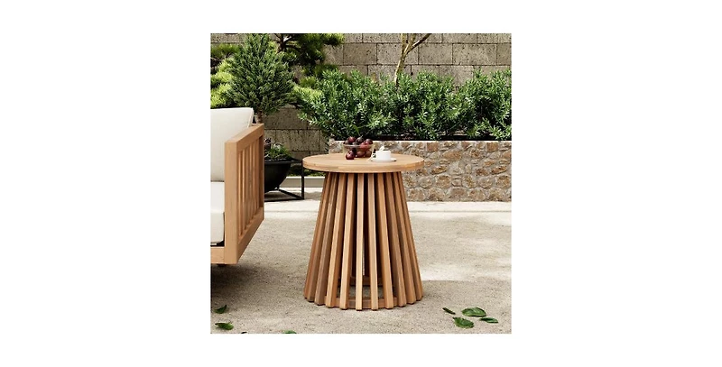 Flynama Outdoor Acacia Wood Conversation Set 2 Club Chairs with Side Table Brown Patina Finish Cream Cushion for Garden Patio Deck