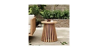 Flynama Outdoor Acacia Wood Conversation Set 2 Club Chairs with Side Table Brown Patina Finish Cream Cushion for Garden Patio Deck