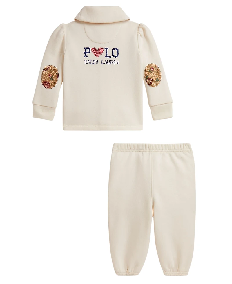 Polo Ralph Lauren Baby Girls' Logo Fleece Cardigan Long-Sleeve Top and Pants, 2-Piece Set