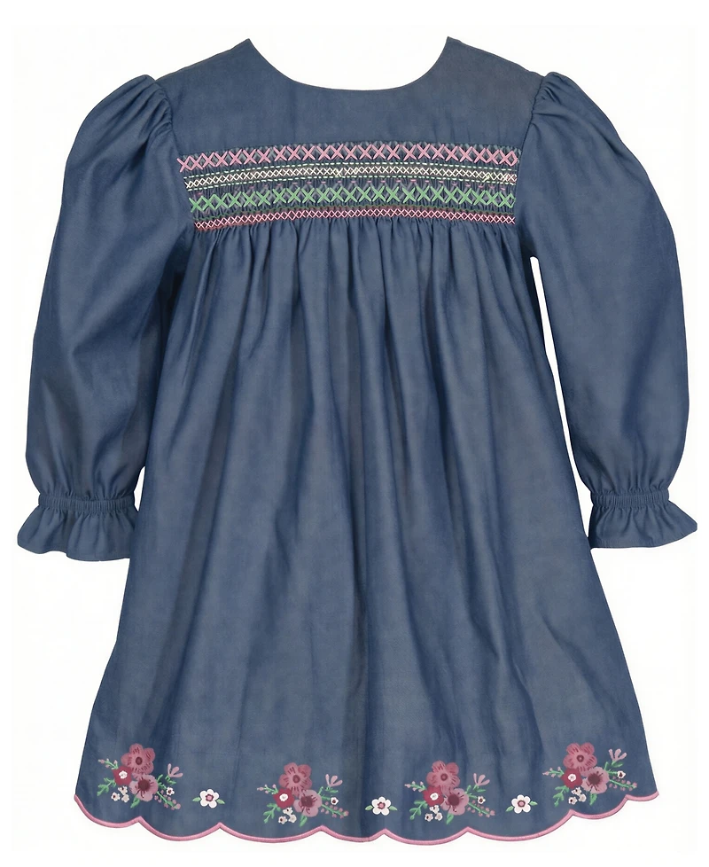 Bonnie Baby Girls' Long-Sleeve Embroidered Float Dress