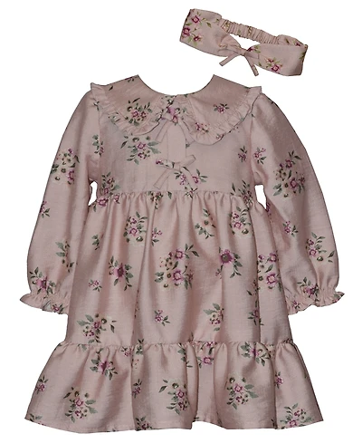 Bonnie Baby Girls' Floral Collar Dress with Headband