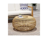 sumyeg Bohemian Faux Rattan Coffee Table Round Accent Table for Indoor and Outdoor Use