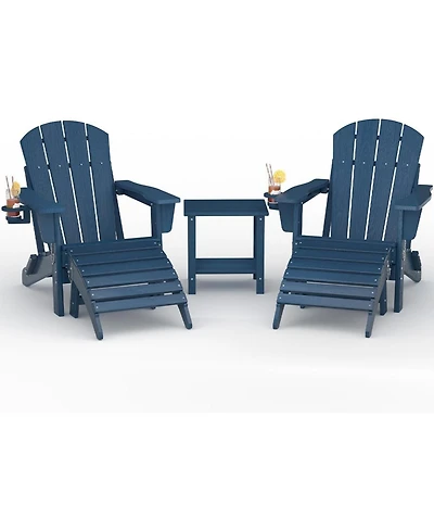 gaomon Folding Adirondack Chair Set of 5, Hdpe Outdoor Patio Chair with Cup Holder, All Weather Resistent Wooden Textured for patios, Decks, Gardens