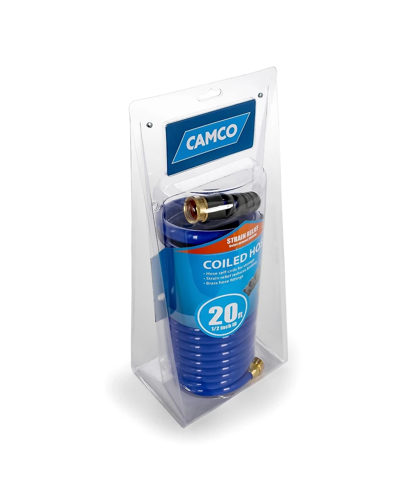 Camco 20 Foot Marine and Gardening Self Coiling Water Hose with Brass Fittings