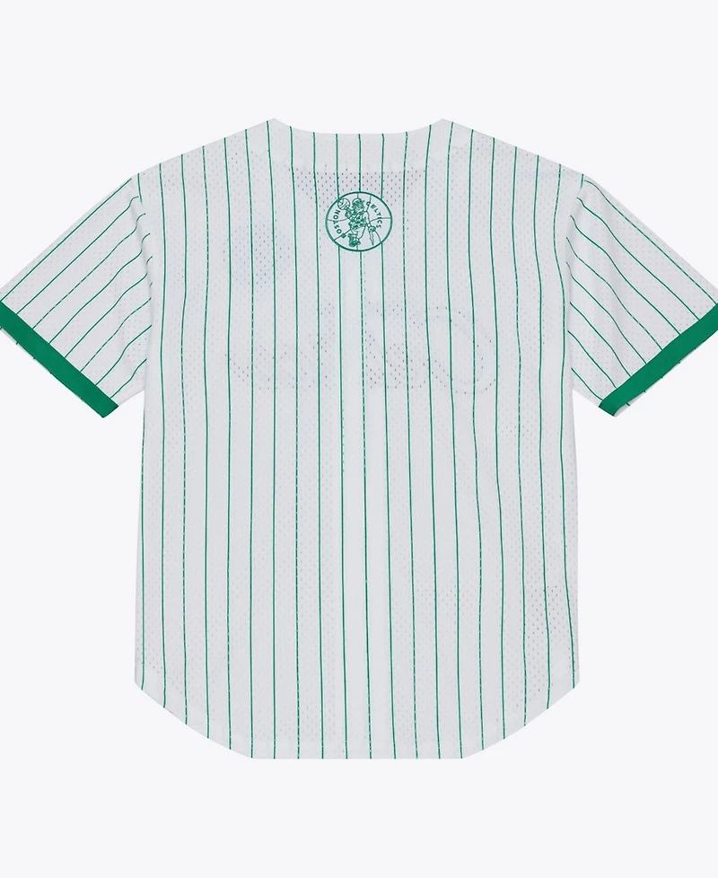 Mitchell & Ness Men's White Boston Celtics Head Coach Pinstripe Mesh Full-Button Baseball Jersey