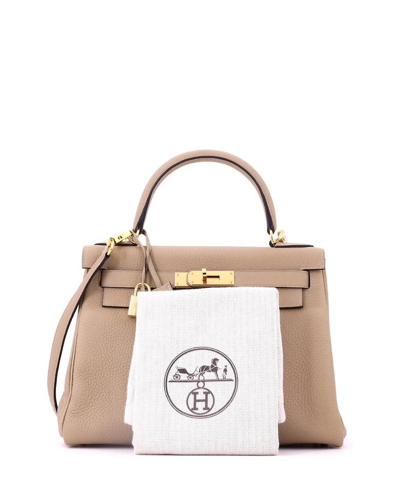 Pre-Owned HERMES Kelly 28 Handbag Light Clemence with Gold Hardware
