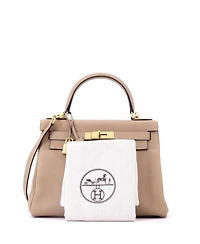 Pre-Owned HERMES Kelly 28 Handbag Light Clemence with Gold Hardware