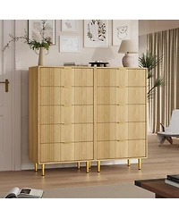 homfan Fluted Dresser with 4/5/6 Drawers, Modern Wood Storage Chest with Metal Handles for Bedroom, Living Room, Hallway, or Entryway