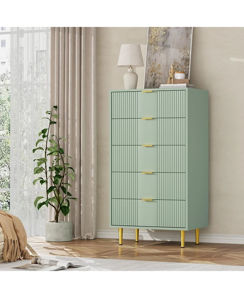 homfan Fluted Dresser with 4/5/6 Drawers, Modern Wood Storage Chest Metal Handles for Bedroom, Living Room, Hallway, or Entryway