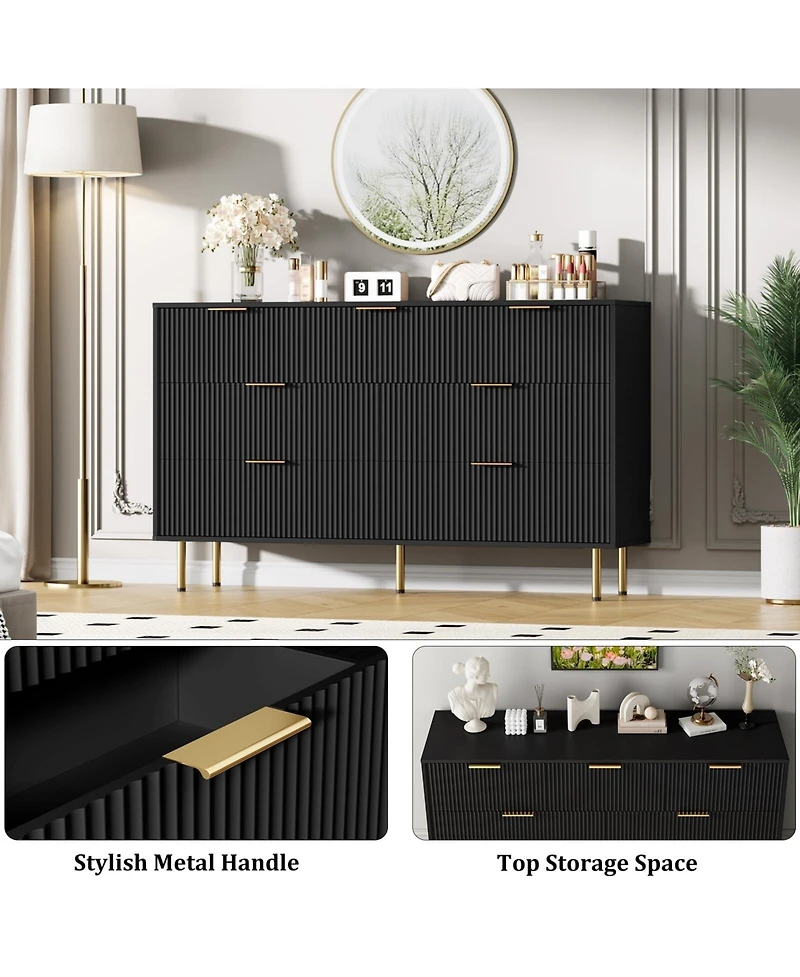 homfan Modern Fluted 7 Drawer Dresser - Wide Wooden Chest for Bedroom, Living Room, Closet, Hallway Contemporary Storage Organizer