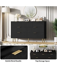 homfan Modern Fluted 7 Drawer Dresser - Wide Wooden Chest for Bedroom, Living Room, Closet, Hallway Contemporary Storage Organizer