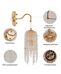 Busdays Frame Crystal Bead String Wall Sconces Set of 2 E12 Bulb Socket Elegant Hanging Light for Living Room Bedroom Hallway No Bulbs Included