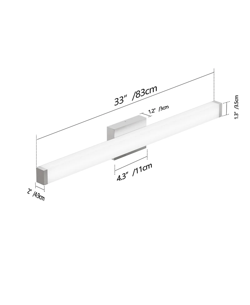 Busdays 33 Inch Brushed Nickel Square Led Bathroom Vanity Light 18W 6000K Wall Bar Fixture Over Mirror