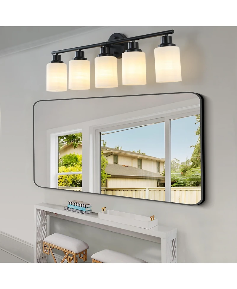 Busdays 31 Inch Modern 5 Light Vanity Bathroom Mirror Light Glass with Black Iron Frame Contemporary Wall Sconce for Bedroom Bathroom Dressing