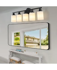 Busdays 31 Inch Modern 5 Light Vanity Bathroom Mirror Light Glass with Black Iron Frame Contemporary Wall Sconce for Bedroom Bathroom Dressing