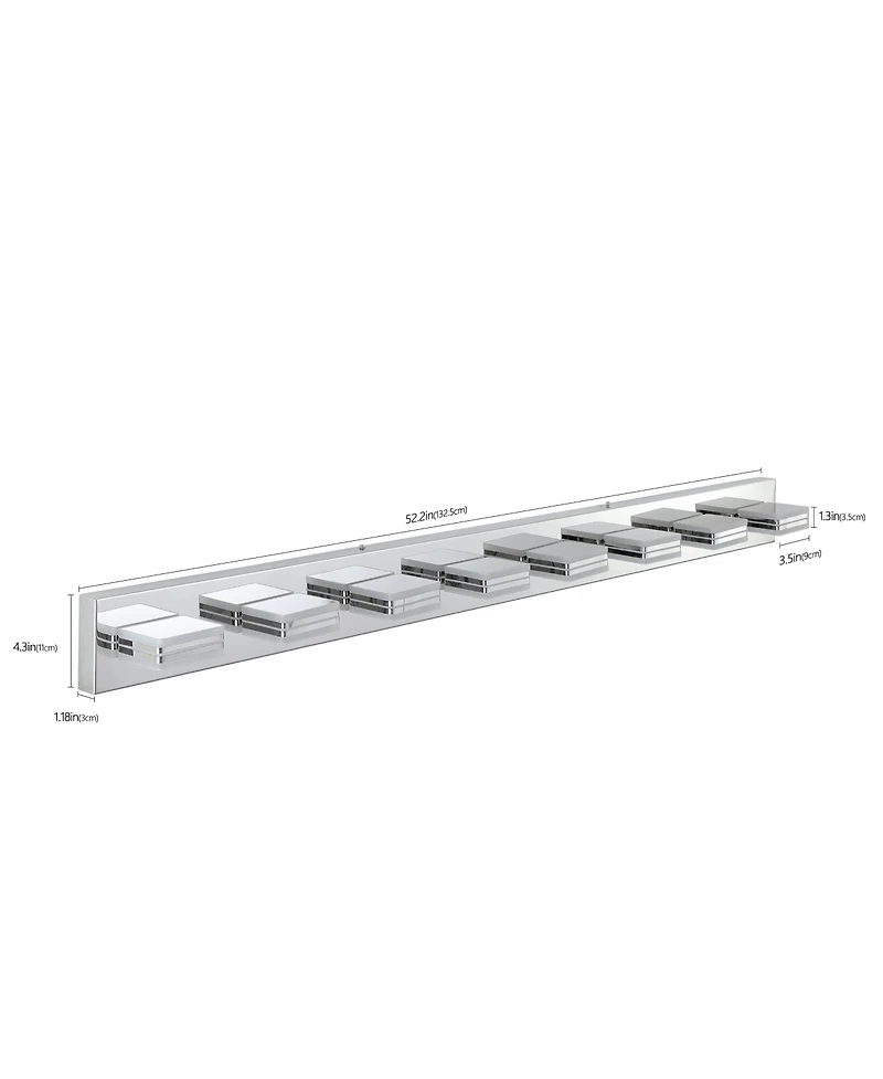 Busdays 52 Inch Modern Chrome 8 Light Led Vanity Light Square Acrylic Lampshades Wall Mount Fixture for Bathroom Mirror Lighting