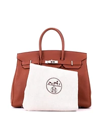 Pre-Owned HERMES Birkin 35 Handbag Brown Fjord with Palladium Hardware