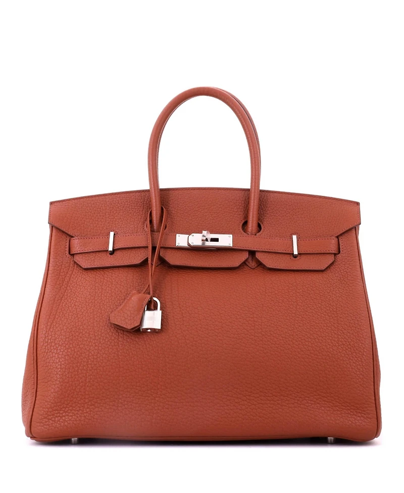 Pre-Owned HERMES Birkin 35 Handbag Brown Fjord with Palladium Hardware