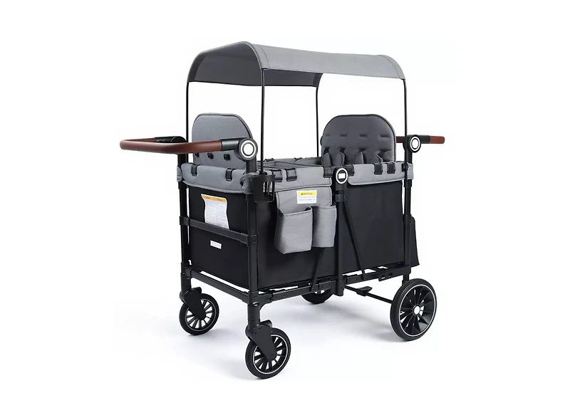 Kinder King Baby All-Terrain 4-Seat Stroller Wagon with Canopy, Shock-Absorbing Wheels, Snack Tray, Storage Bag and Adjustable Handle