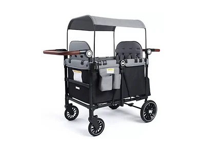 Kinder King Baby All-Terrain 4-Seat Stroller Wagon with Canopy, Shock-Absorbing Wheels, Snack Tray, Storage Bag and Adjustable Handle
