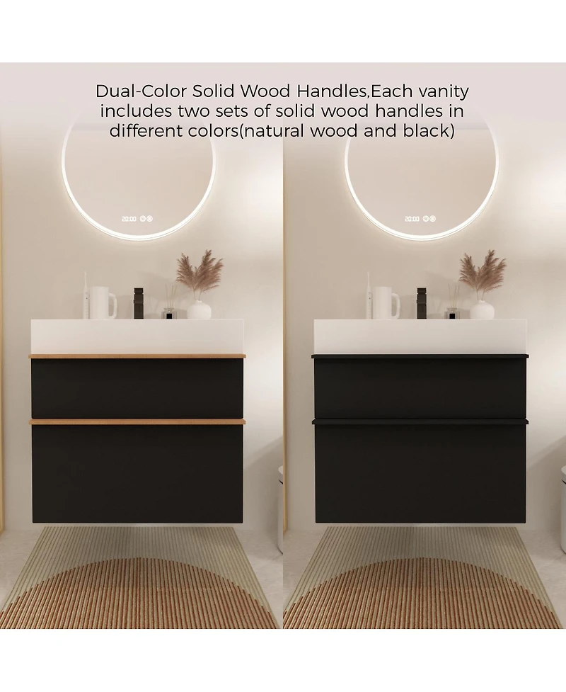 Sillysis Modern Wall Mounted Bathroom Vanity with Acrylic Sink, Dual-Tone Wood Handles, Soft Close Drawers