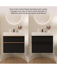 Sillysis Modern Wall Mounted Bathroom Vanity with Acrylic Sink, Dual-Tone Wood Handles, Soft Close Drawers