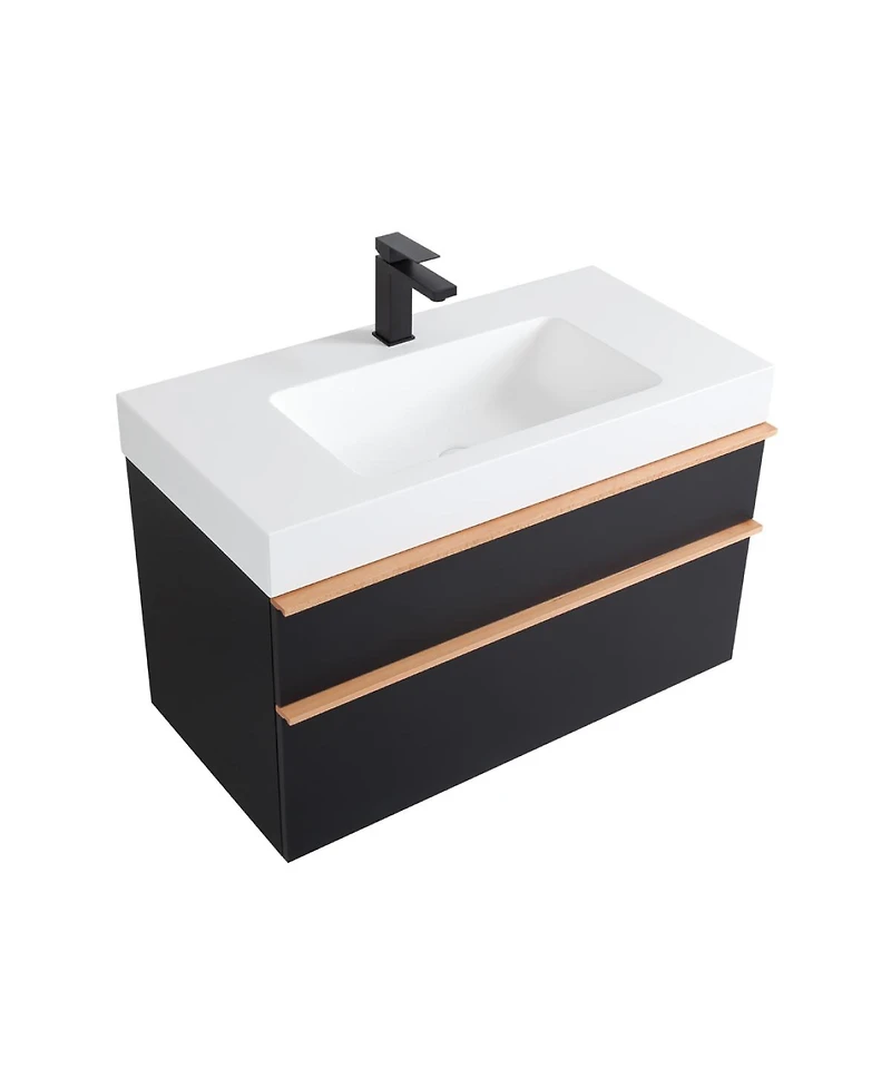 Sillysis Modern Wall Mounted Bathroom Vanity with Acrylic Sink, Dual-Tone Wood Handles, Soft Close Drawers