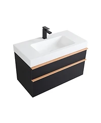 Sillysis Modern Wall Mounted Bathroom Vanity with Acrylic Sink, Dual-Tone Wood Handles, Soft Close Drawers